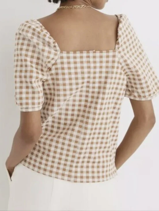 Madewell Gingham Jacquard Square-Neck Puff-Sleeve Top - Picture 2 of 9